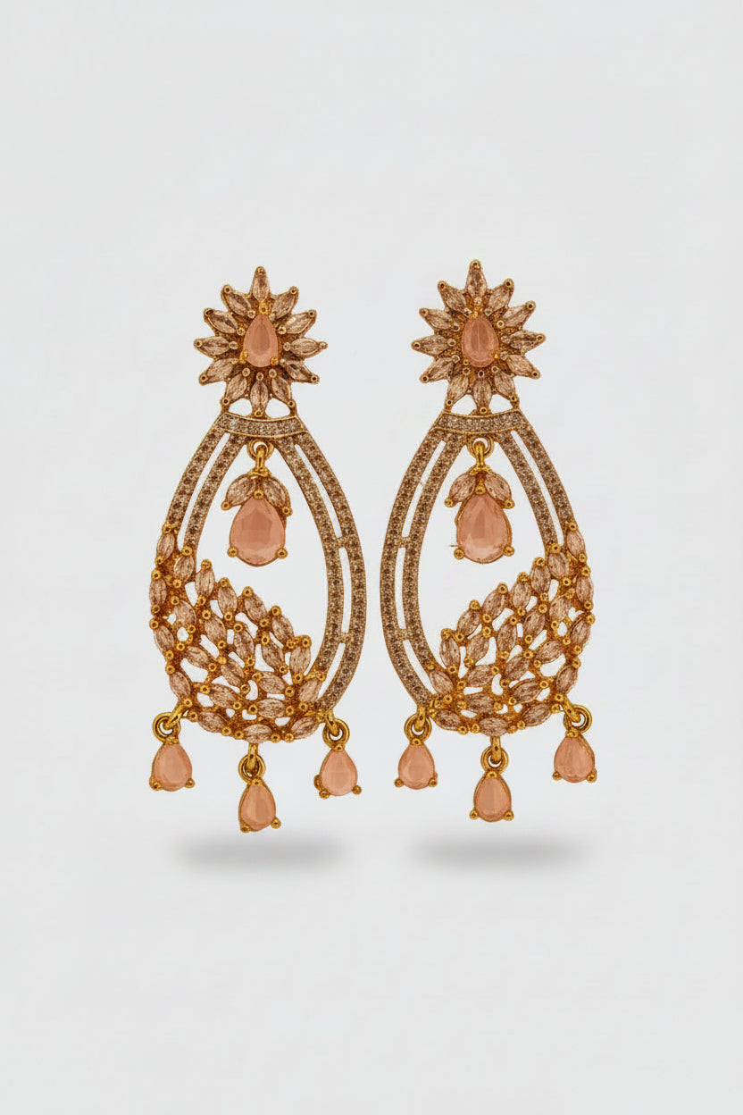 Selene American Diamond Earrings – Golden Pink