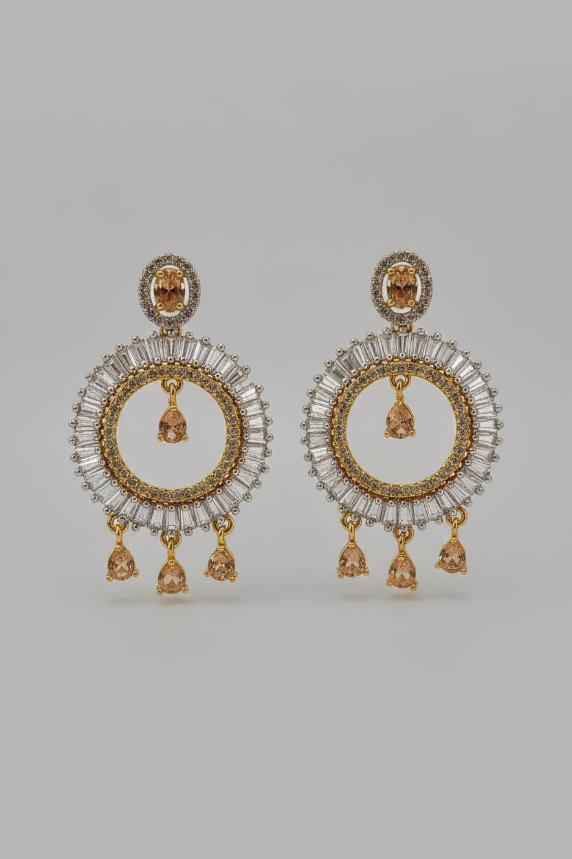 Verity American Diamond Earrings – Golden White