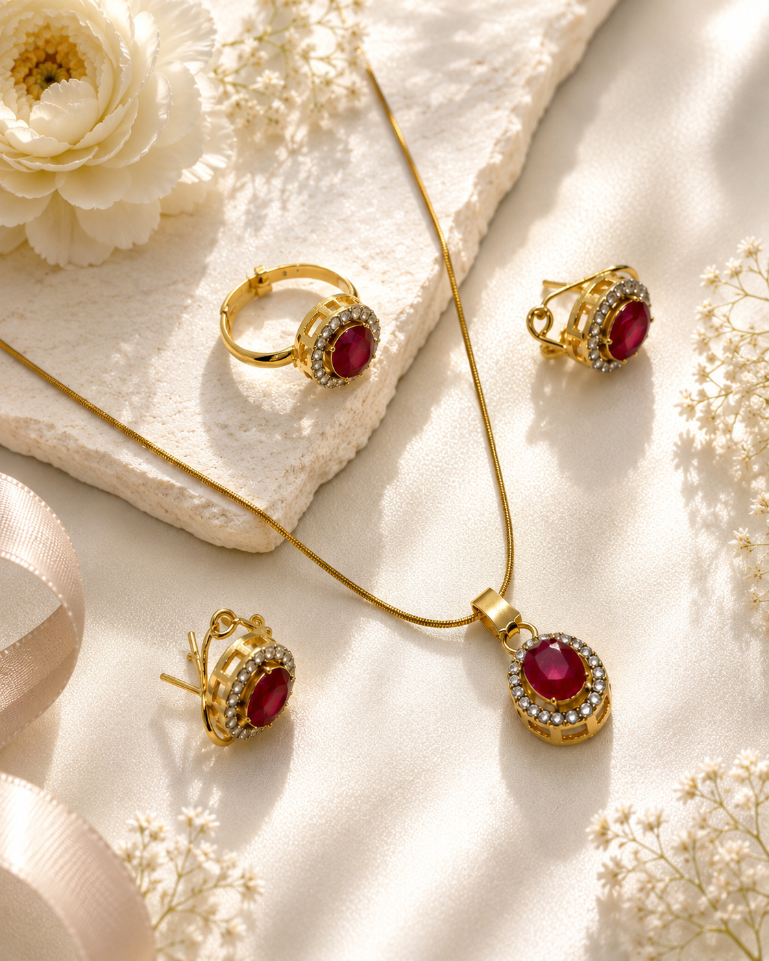 Topaz Gold-Plated Pakistani Locket Set – Red