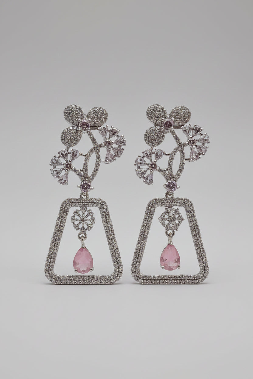 Aurora American Diamond Earrings - Pink