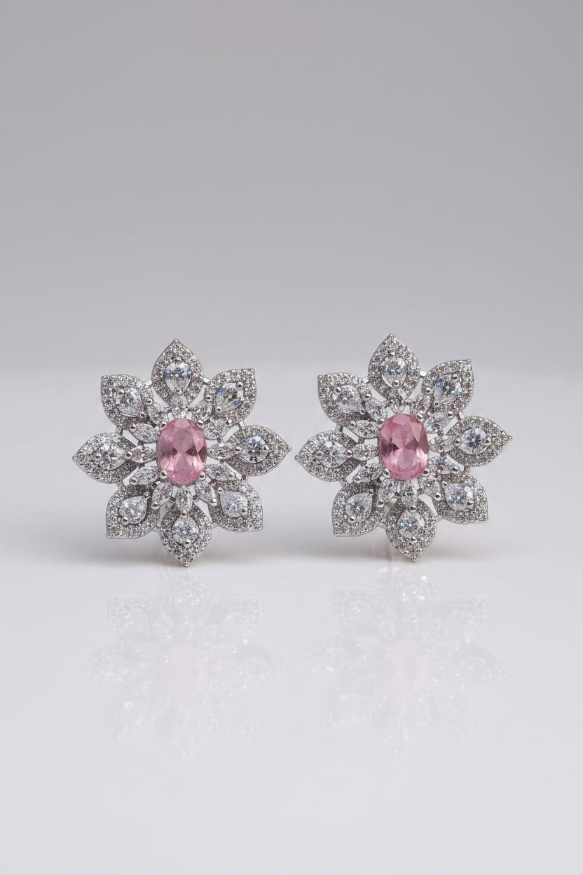 Quartz American Diamond Earrings – Silver Black