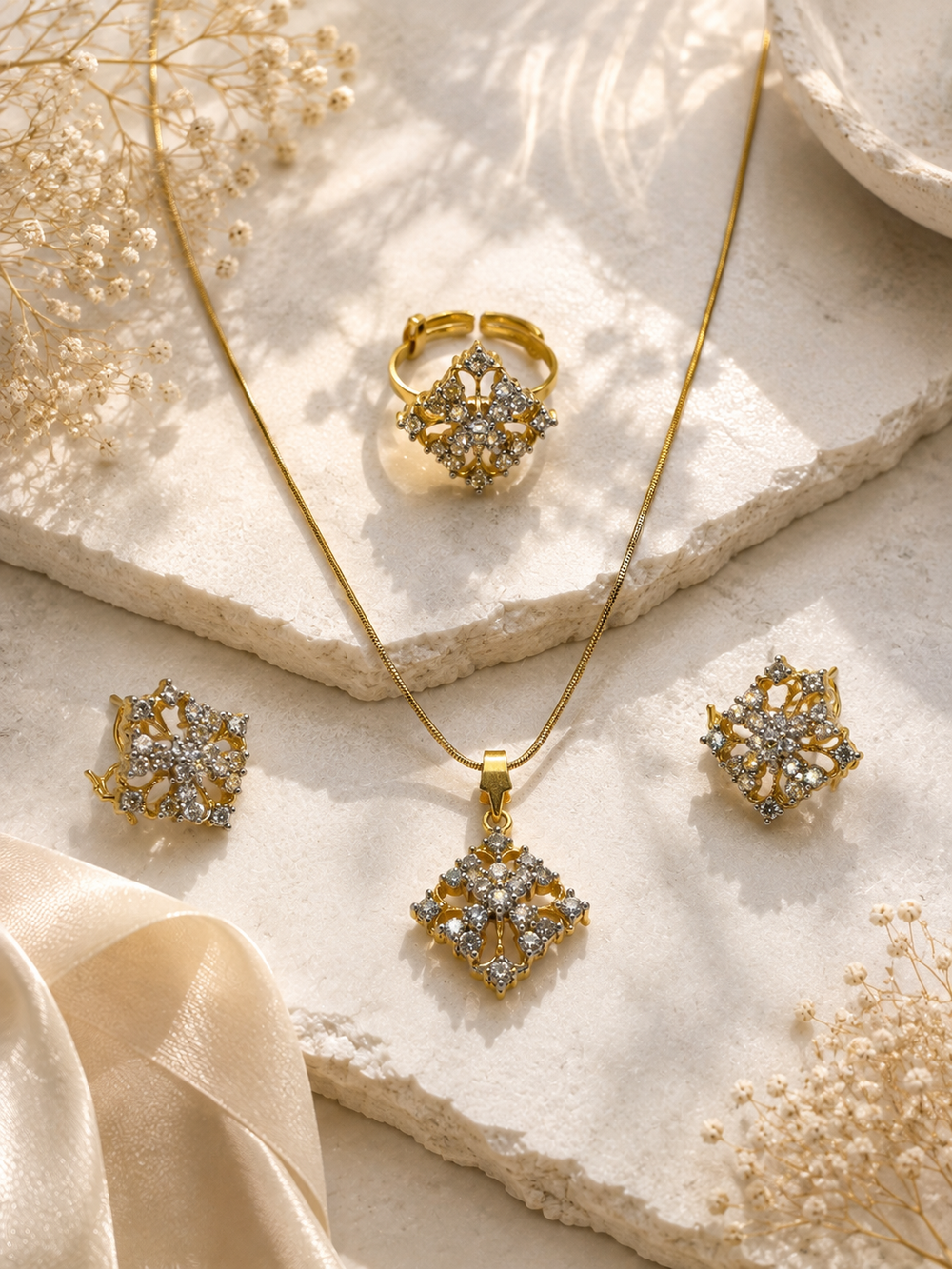 Moonstone Gold-Plated Pakistani Locket Set – White
